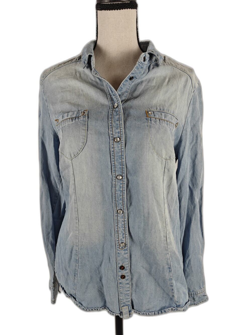 Women's Velvet Heart Lyocell Chambray Button Front Shirt Light Blue Size S